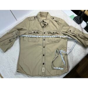 Abercrombie & Fitch Distressed Utility Shirt Mens XL Khaki Military Safari